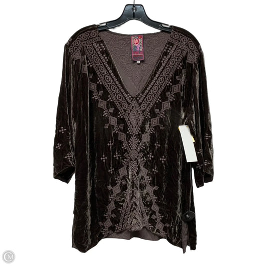 Top 3/4 Sleeve Designer By Johnny Was In Brown & Purple, Size: Lp
