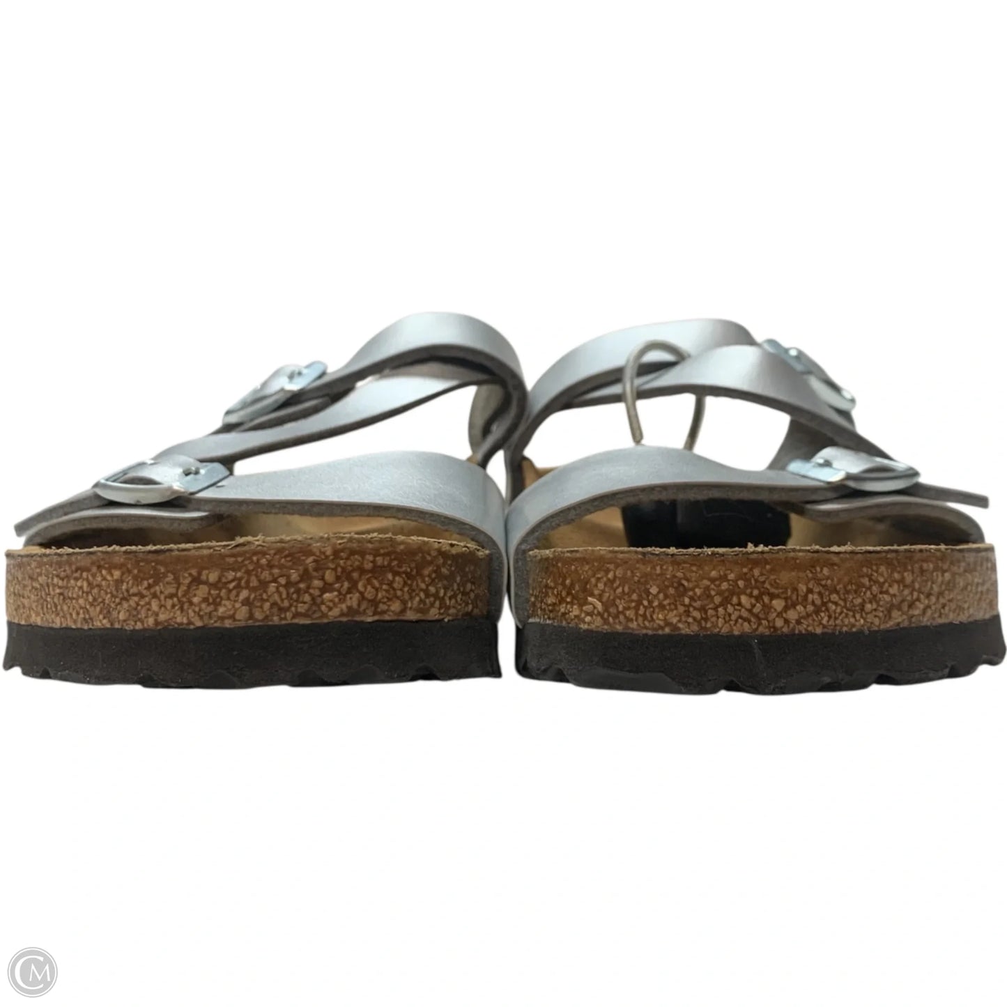 Sandals Flats By Birkenstock In Silver, Size: 8.5