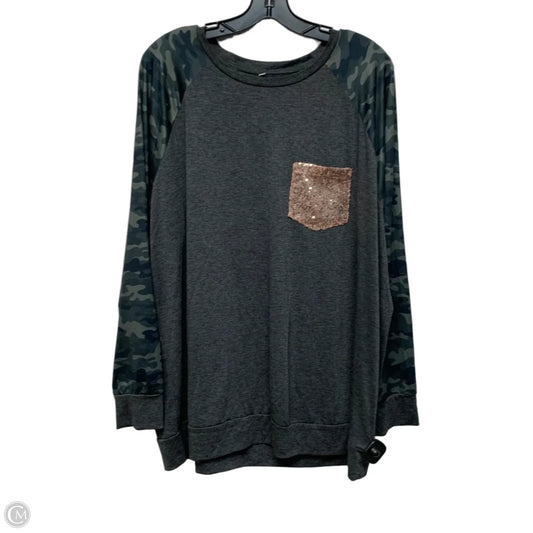 Top Long Sleeve In Green & Grey, Size: 3x