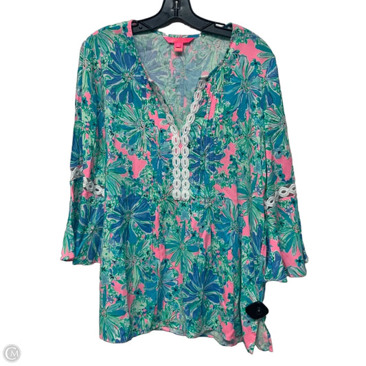 Top 3/4 Sleeve Designer By Lilly Pulitzer In Green & Pink, Size: L