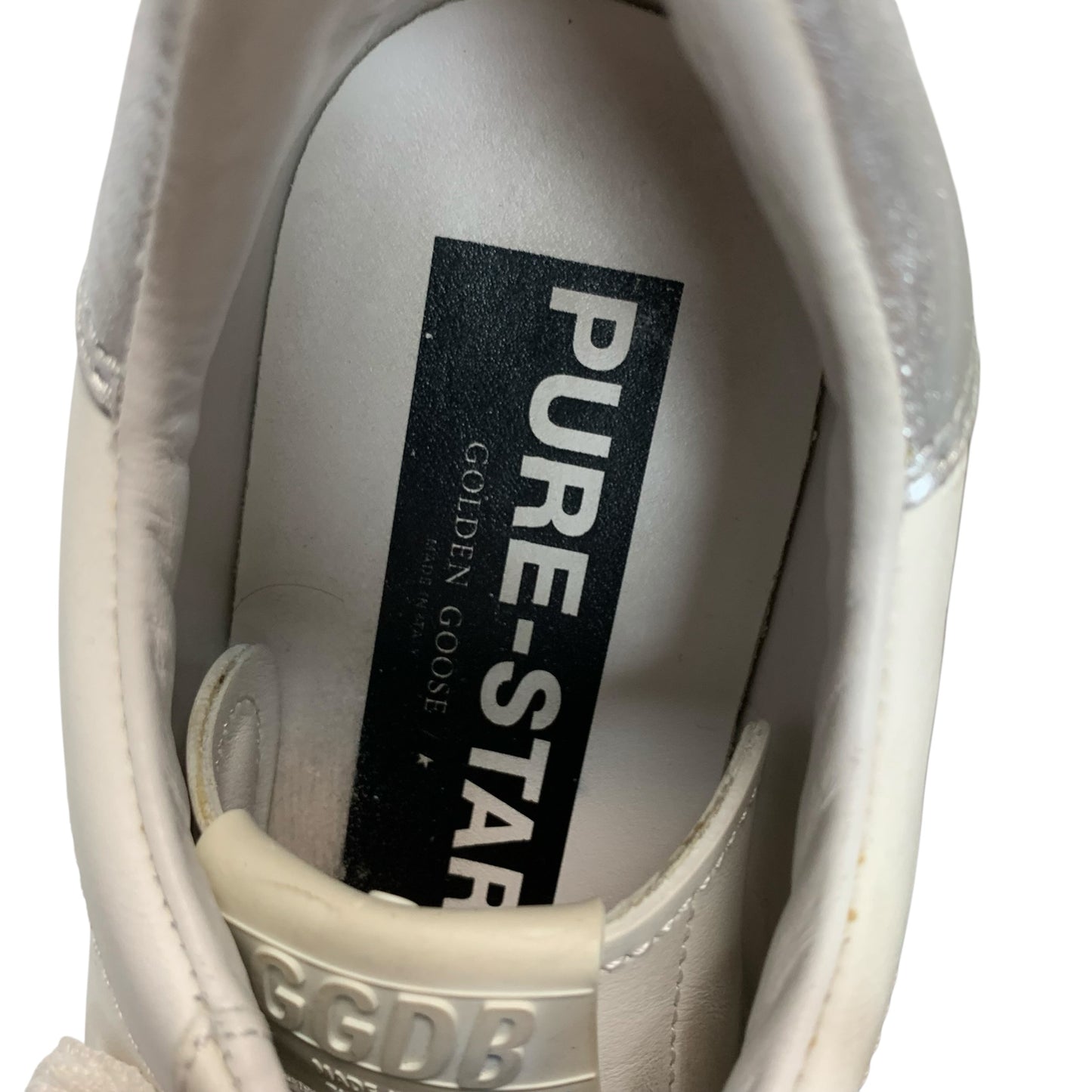Shoes Luxury Designer By Golden Goose In Silver & White, Size: 9