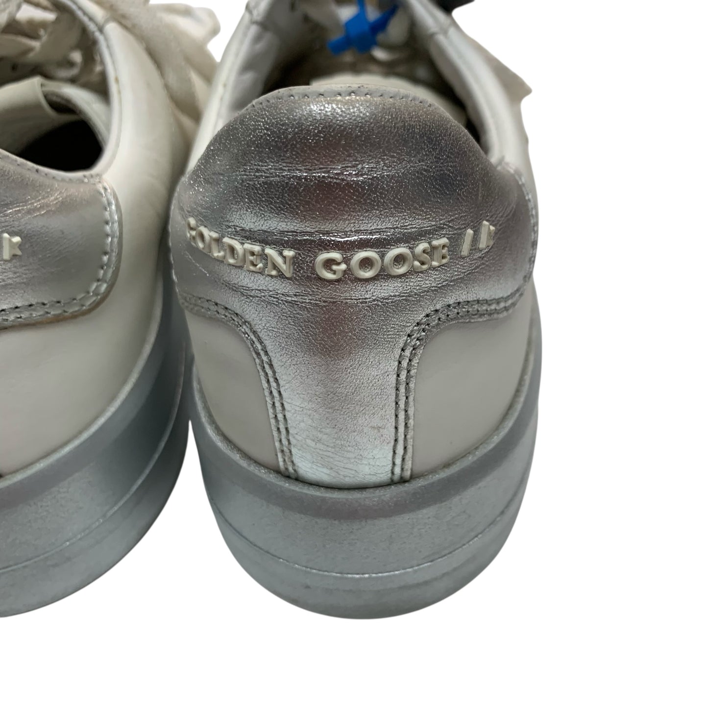 Shoes Luxury Designer By Golden Goose In Silver & White, Size: 9