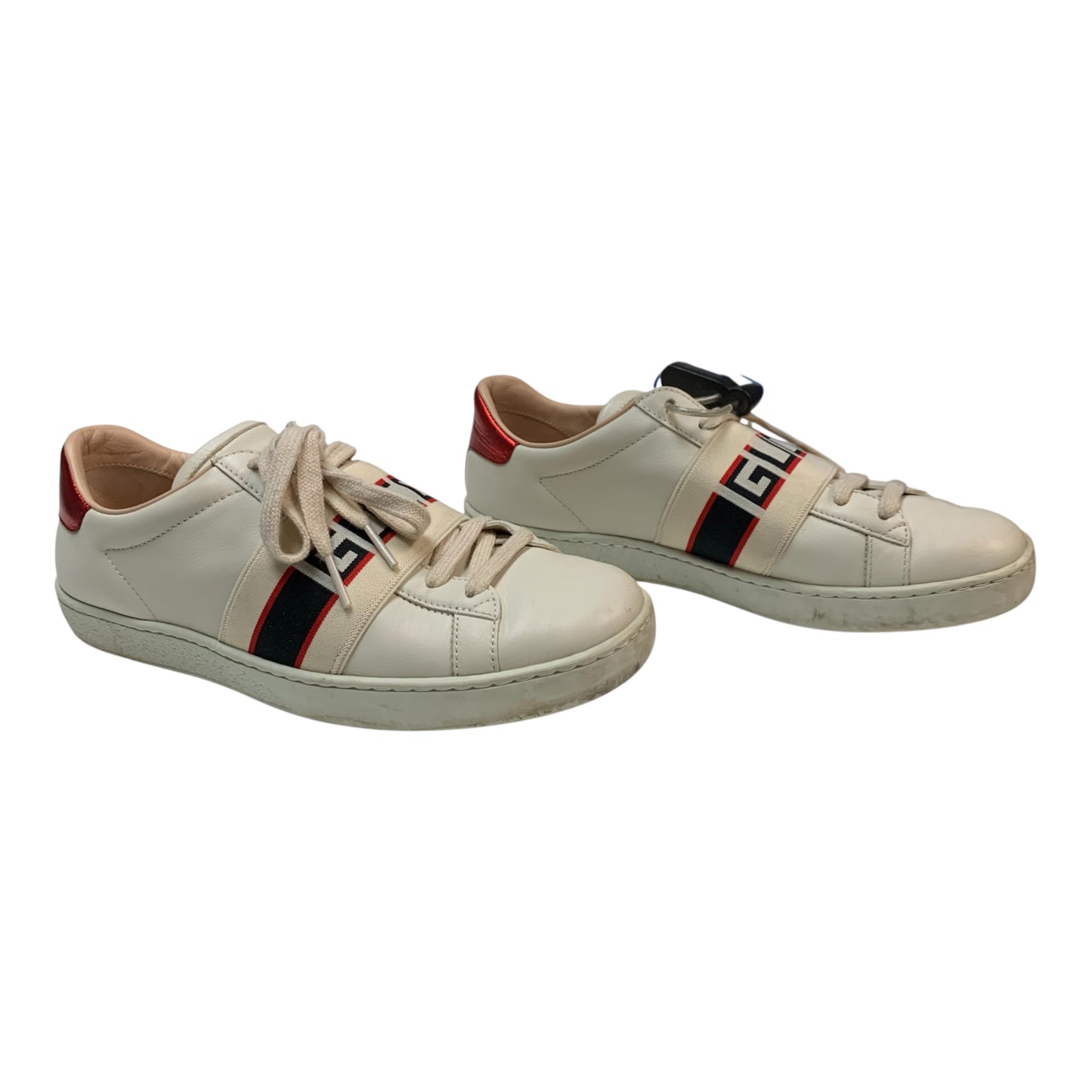 Shoes Luxury Designer By Gucci In Red & White, Size: 6