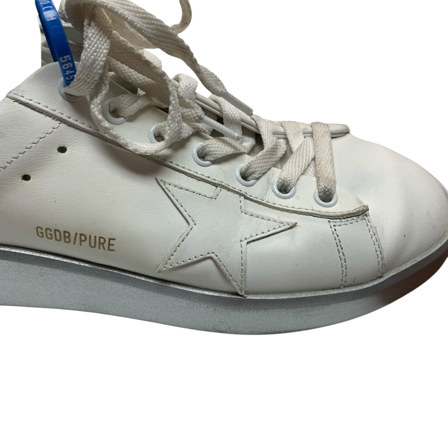 Shoes Luxury Designer By Golden Goose In Silver & White, Size: 9