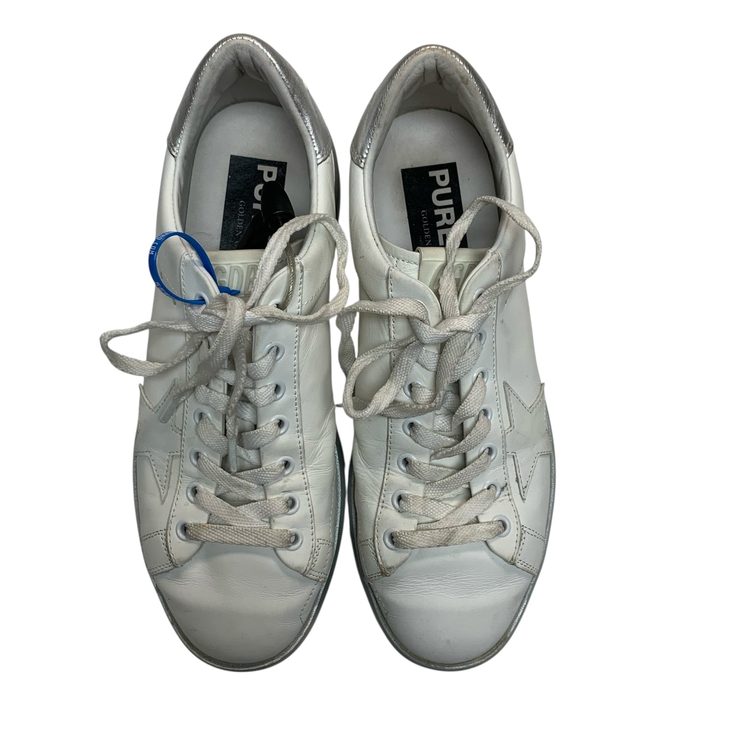 Shoes Luxury Designer By Golden Goose In Silver & White, Size: 9