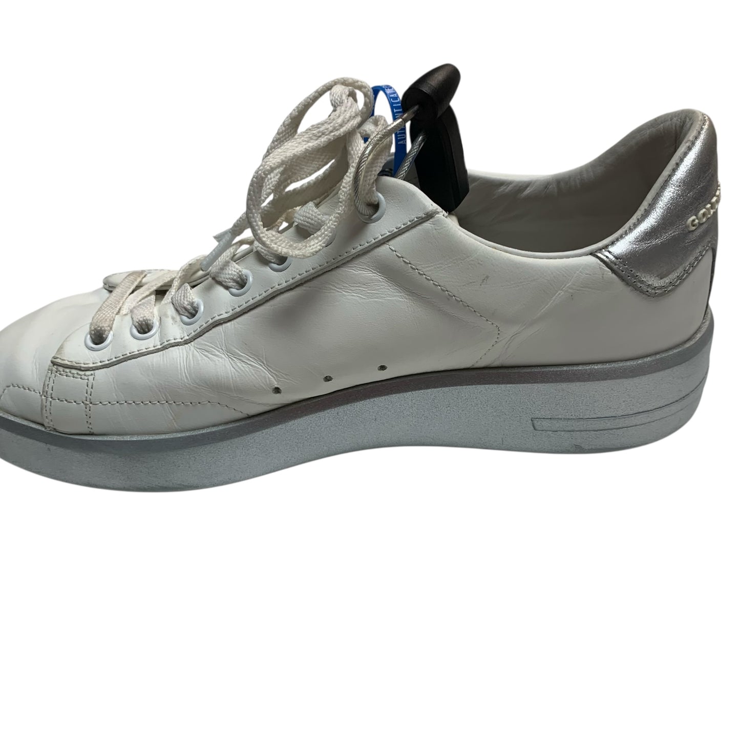 Shoes Luxury Designer By Golden Goose In Silver & White, Size: 9