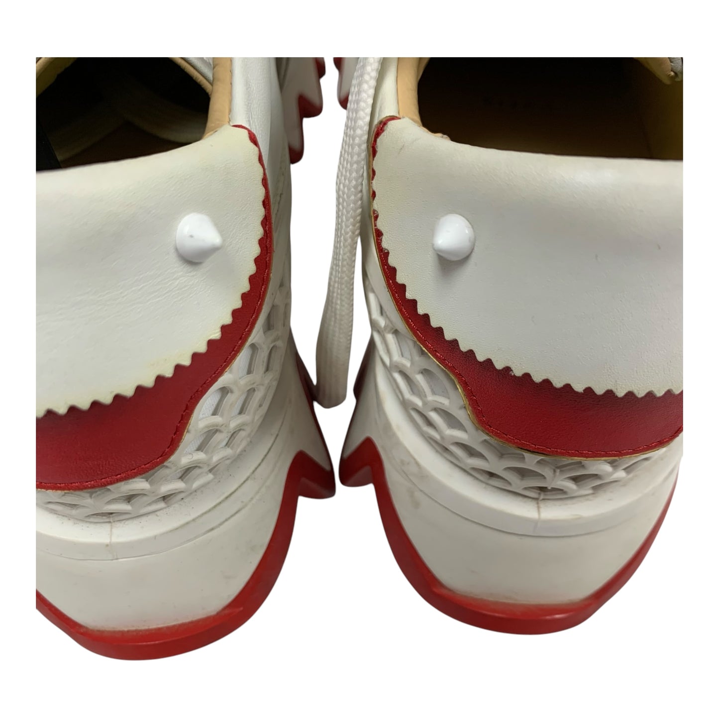 Shoes Luxury Designer By Christian Louboutin In Red & White, Size: 6