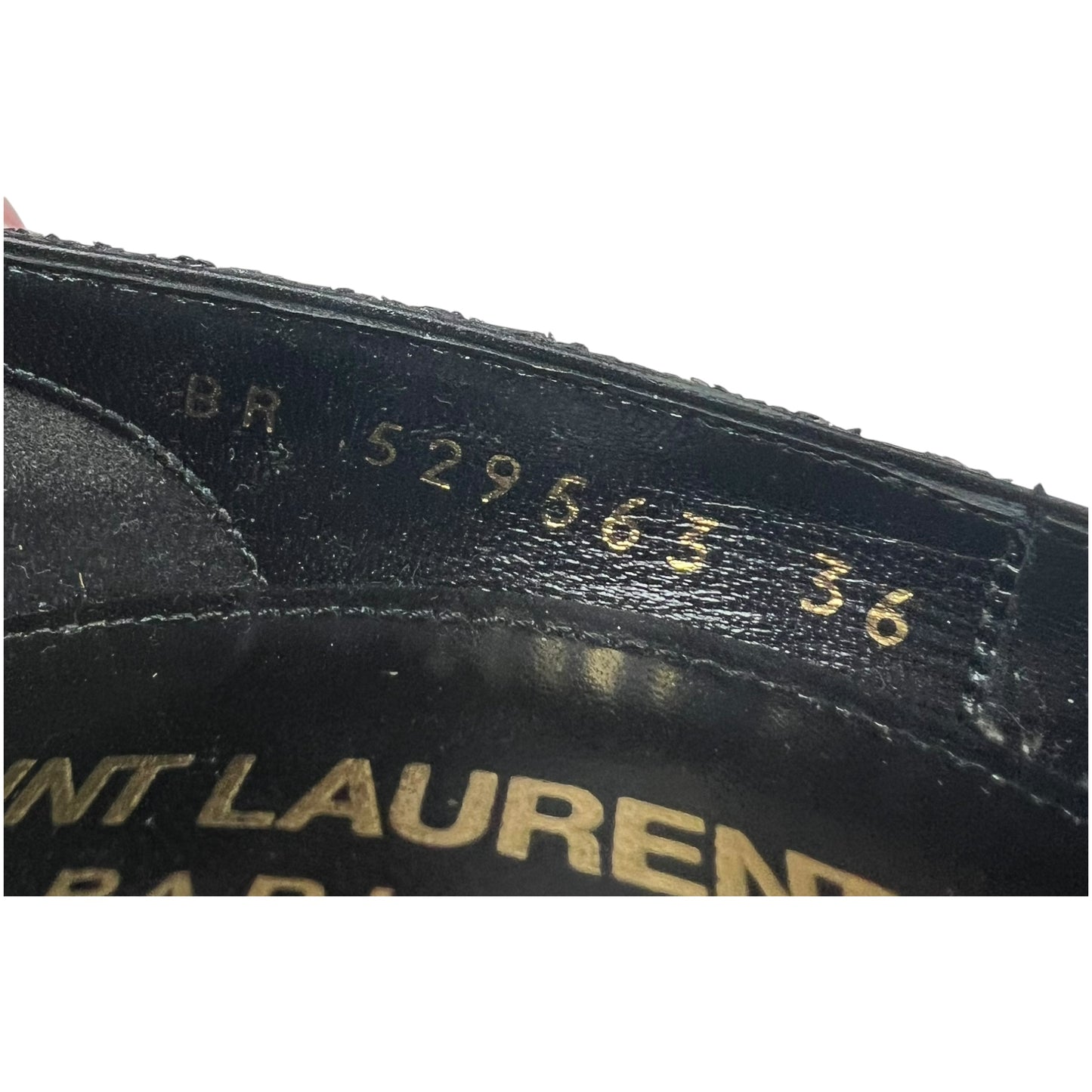 Shoes Luxury Designer By Yves Saint Laurent In Black & Gold, Size: 5.5