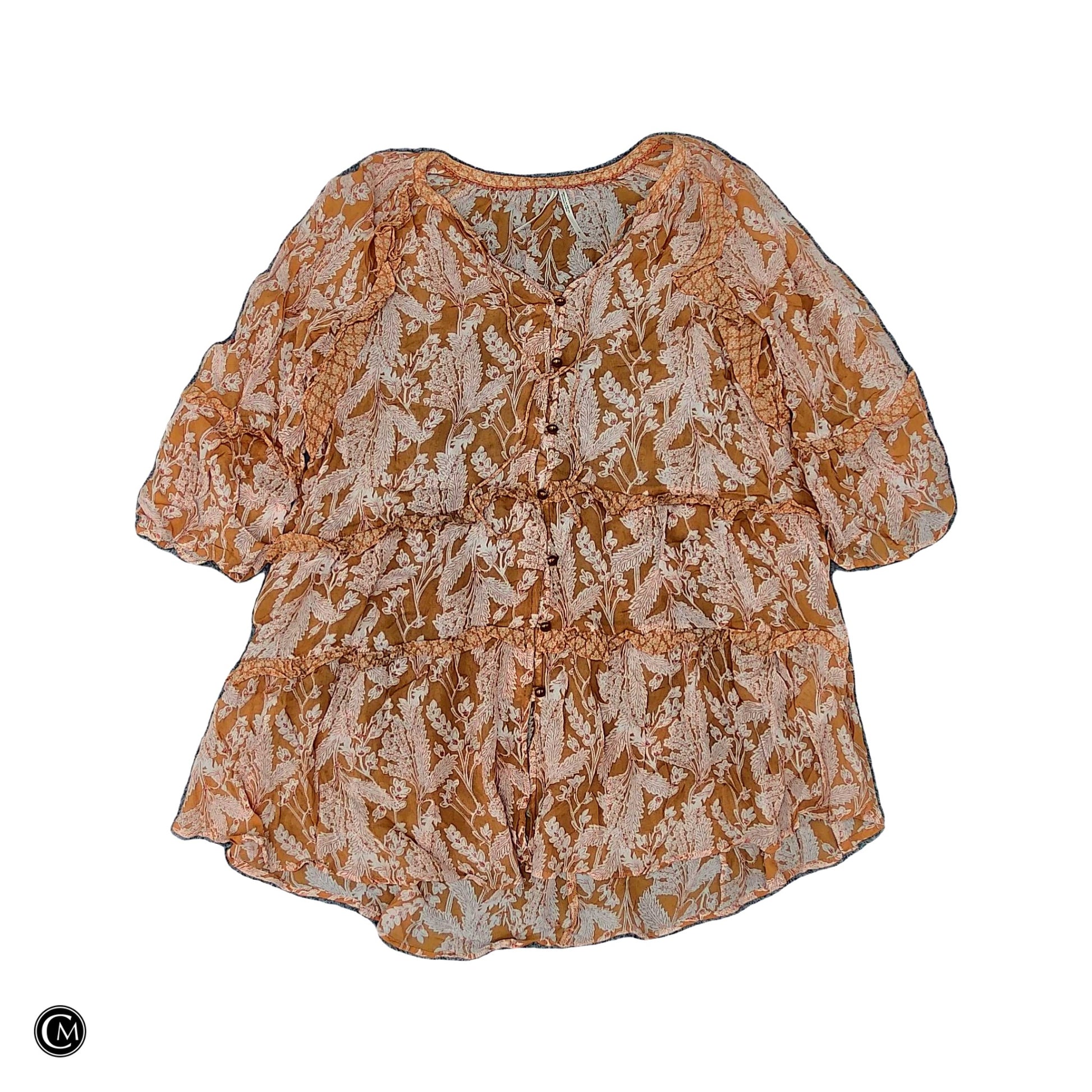 Top 3/4 Sleeve By Anthropologie In Orange & White, Size: M image 1