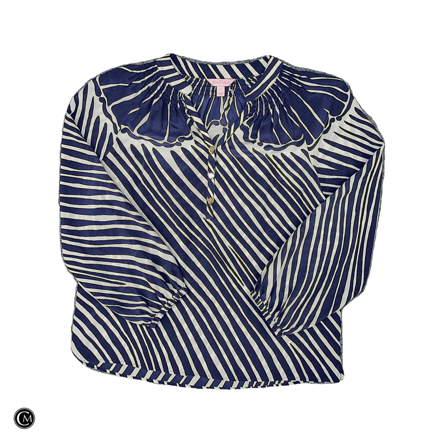 Blouse Designer By Lilly Pulitzer In Blue & White, Size: S image 1