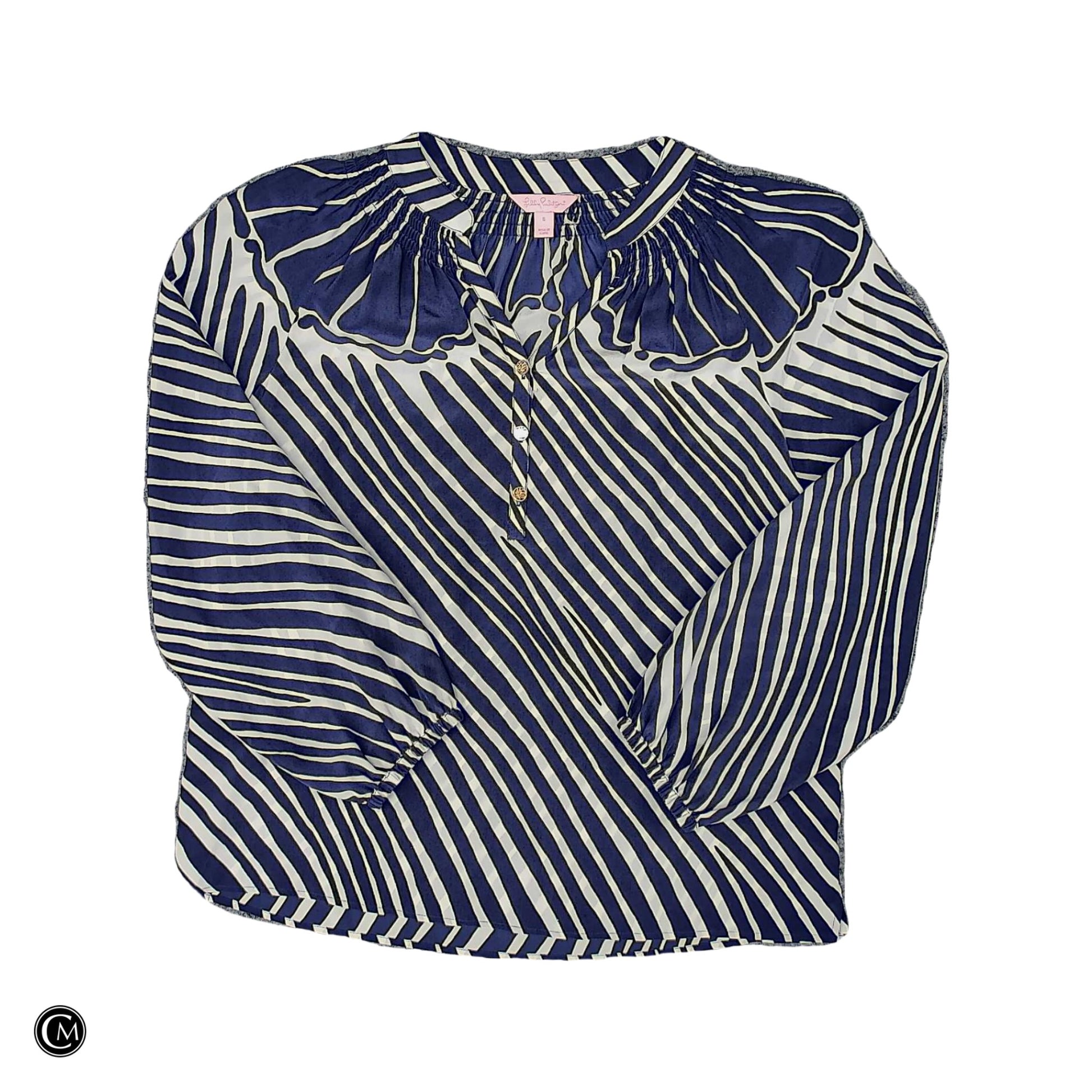 Blouse Designer By Lilly Pulitzer In Blue & White, Size: S image 1