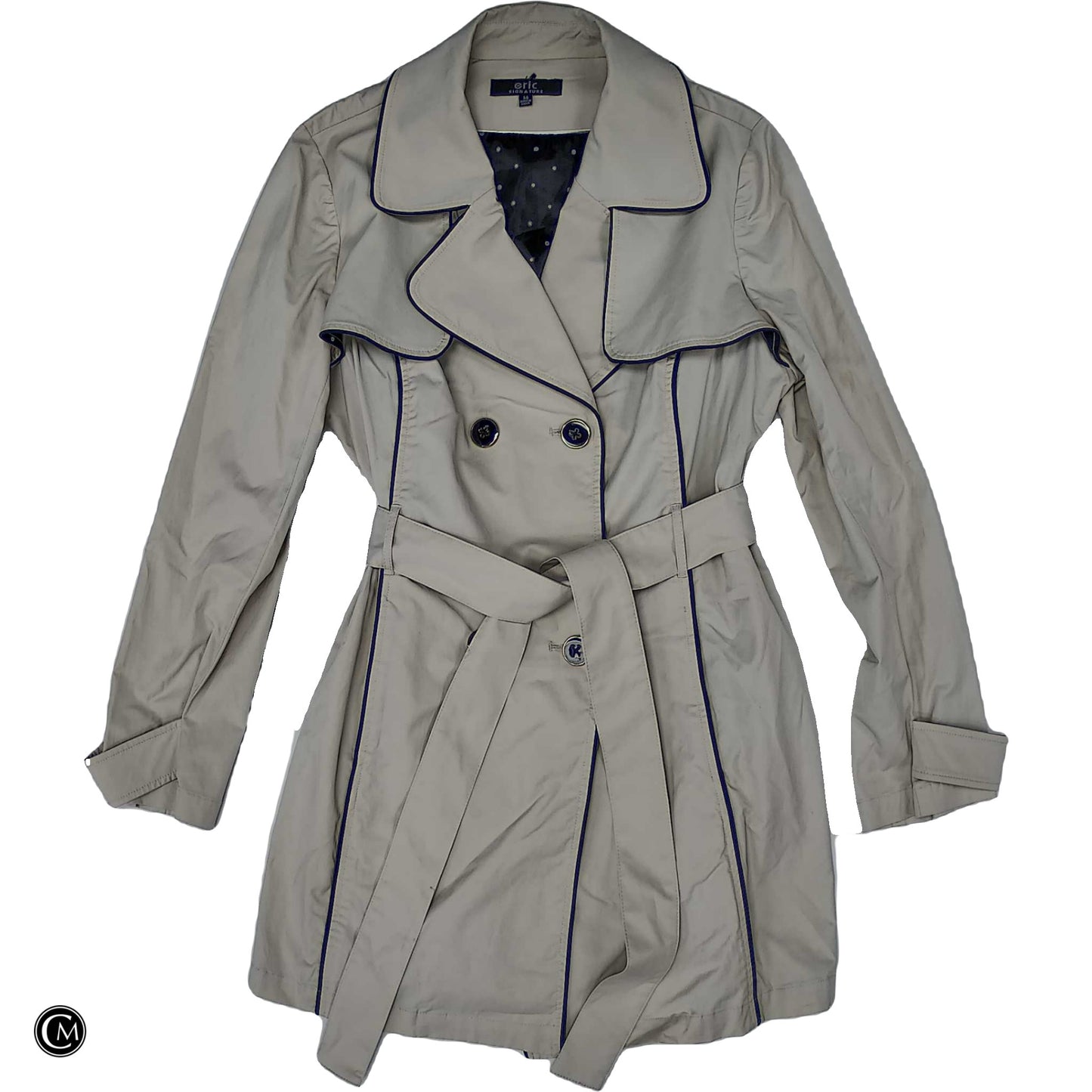 Coat Trench Coat By Clothes Mentor In Black & Cream, Size: L image 1