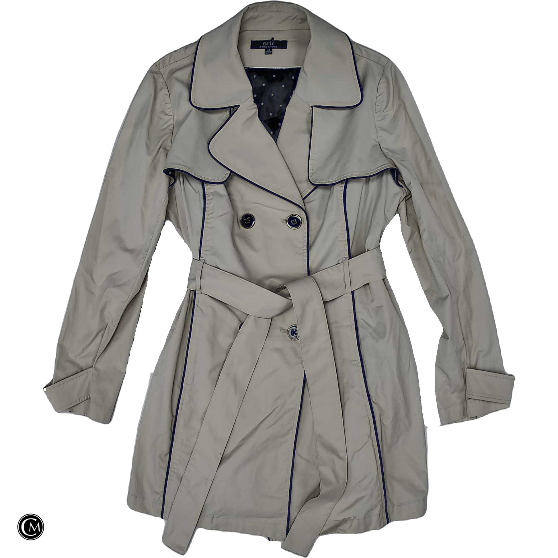 Coat Trench Coat By Clothes Mentor In Black & Cream, Size: L image 1