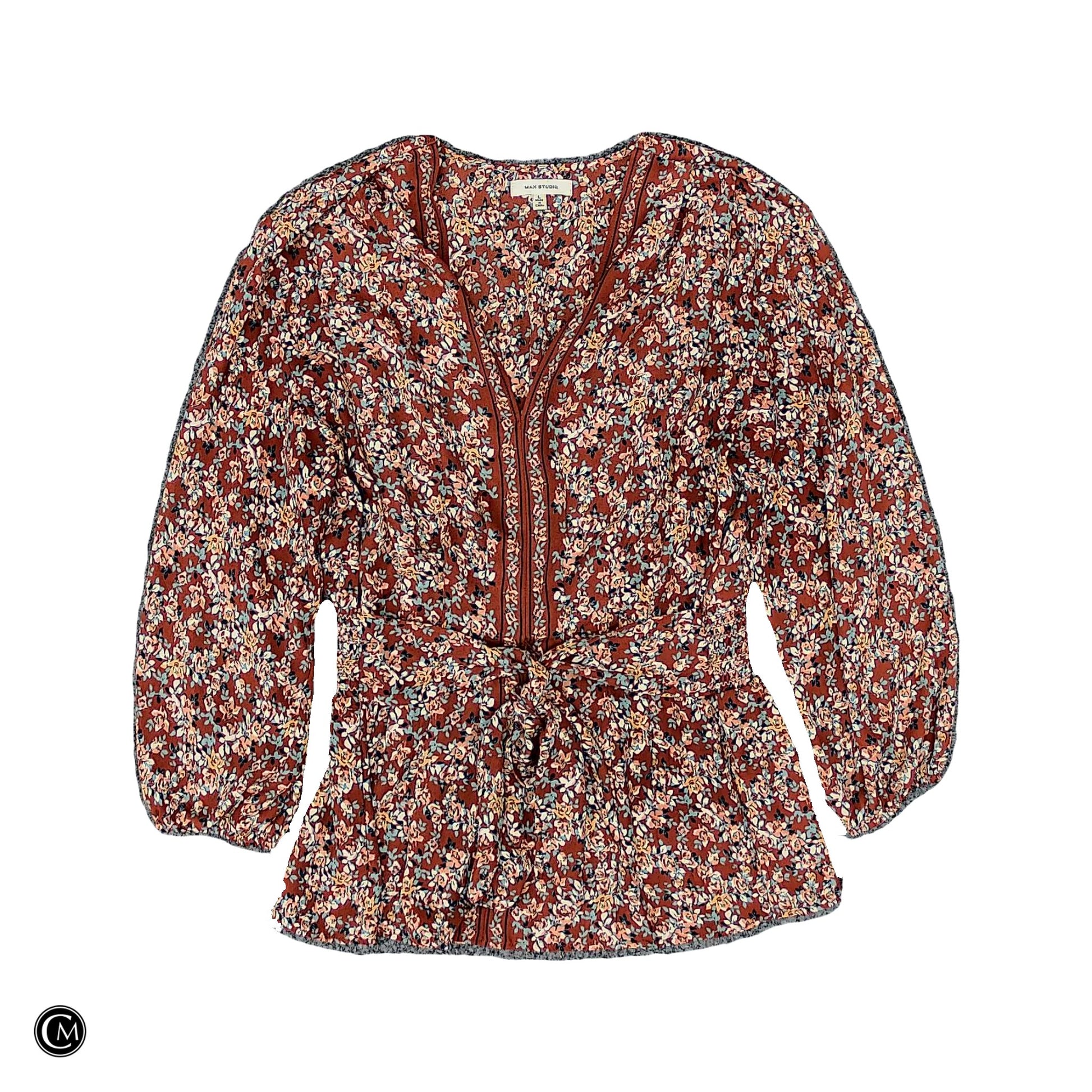 Blouse Ls By Max Studio In Blue & Orange, Size: L image 1