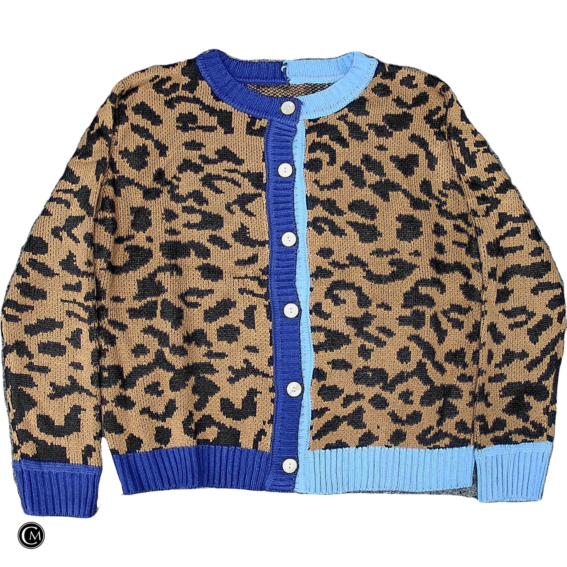 Sweater Cardigan By Clothes Mentor In Blue & Brown, Size: S image 1