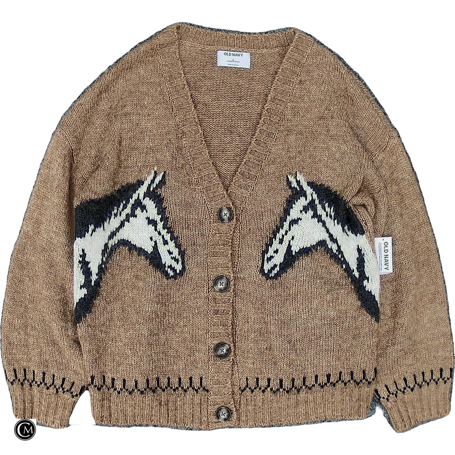 Sweater Cardigan By Old Navy In Brown & White, Size: M image 1