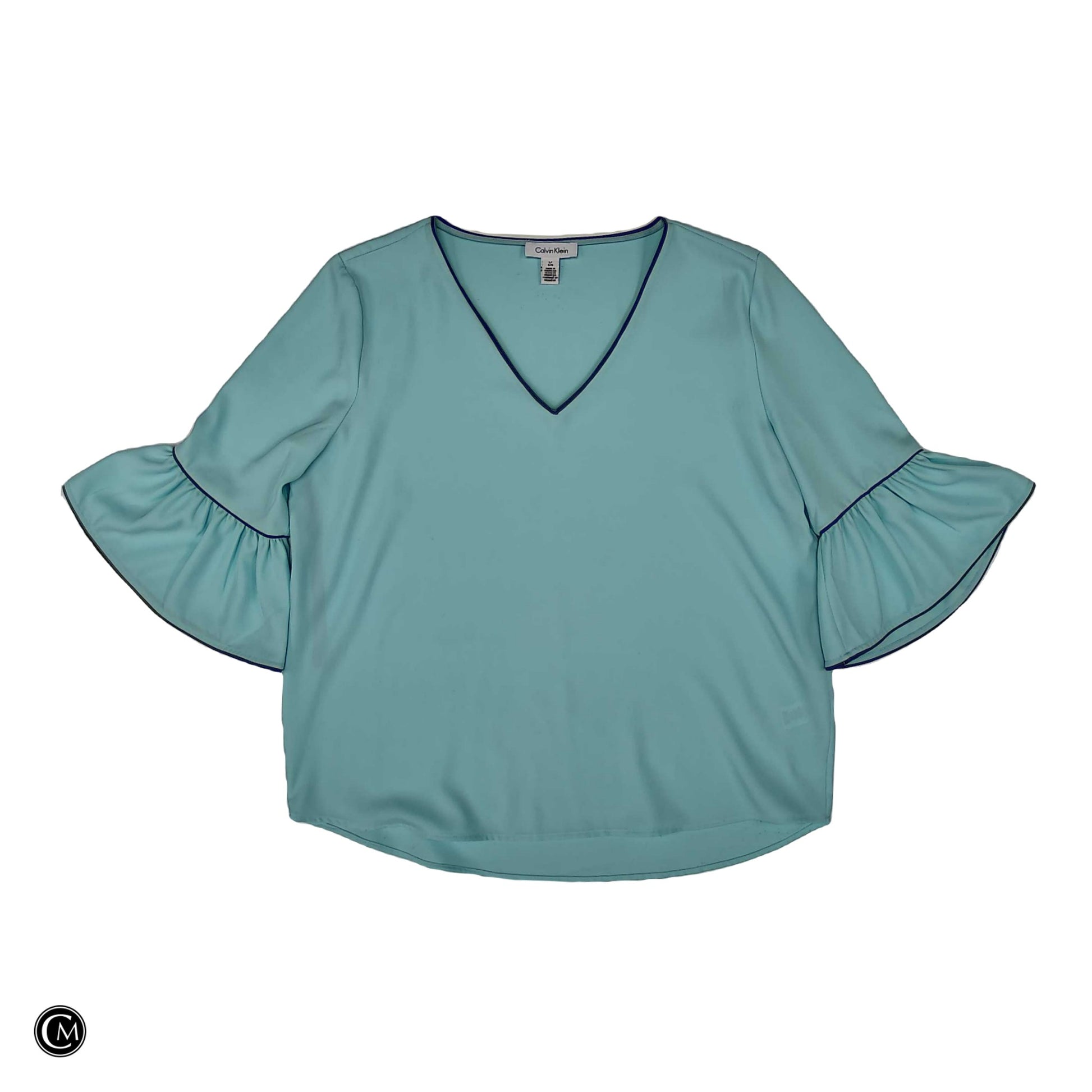 Blouse 3/4 Sleeve By Calvin Klein In Black & Blue, Size: L image 1