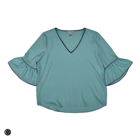 Blouse 3/4 Sleeve By Calvin Klein In Black & Blue, Size: L image 1