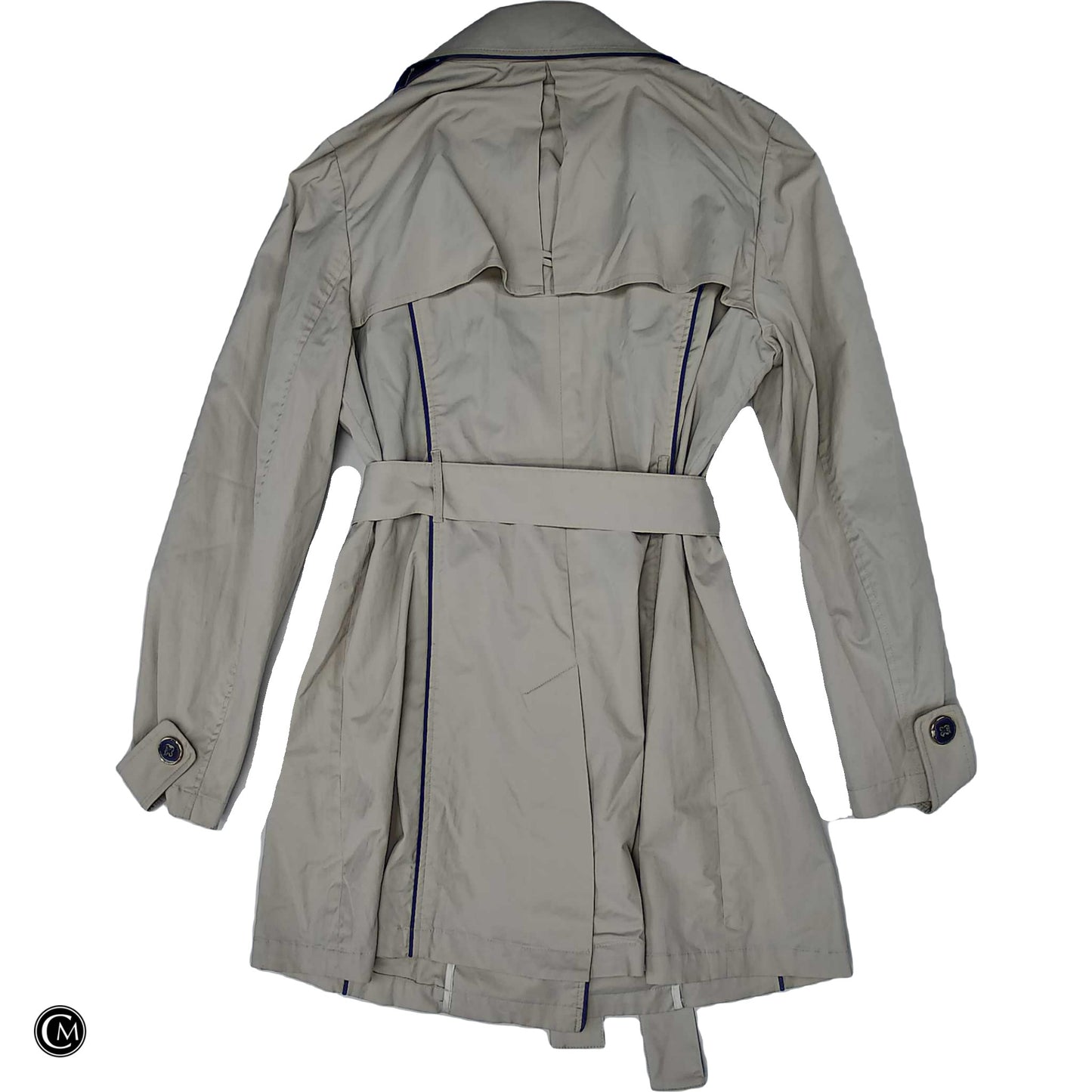 Coat Trench Coat By Clothes Mentor In Black & Cream, Size: L image 2